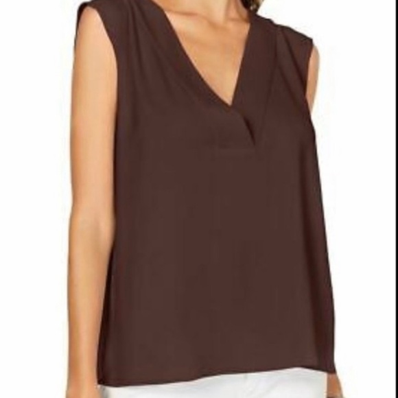 Alfani Sleeveless V Neck Blouse Shell Top Wide Strap Dark Fudge Women PP Petite - Picture 1 of 6